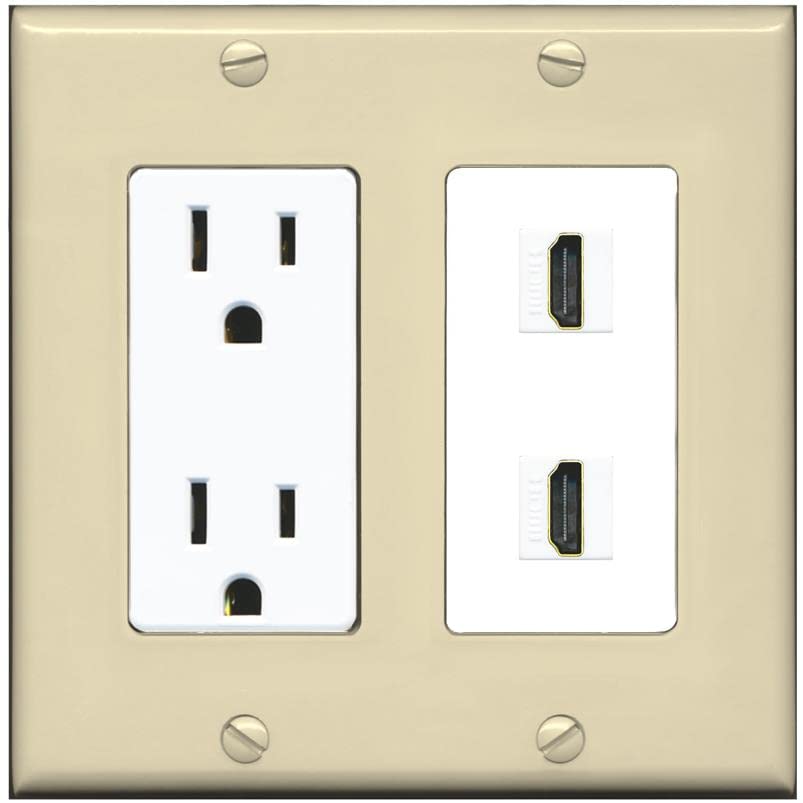 RiteAV HDMI Wall Plate 2 Port - Outlet [Ivory/White]