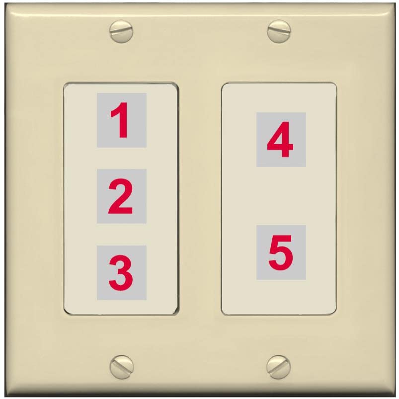 RiteAV Custom Wall Plate 5 Port - 2 Gang [Ivory/Light-Almond]