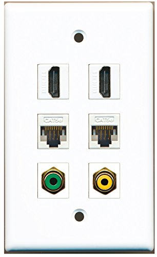 RiteAV - 2 HDMI 1 Port RCA Yellow 1 Port RCA Green 2 Port Cat5e Ethernet White Wall Plate