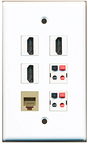 RiteAV - 3 HDMI 1 Port Phone RJ11 RJ12 Beige 2 Port Speaker Wall Plate