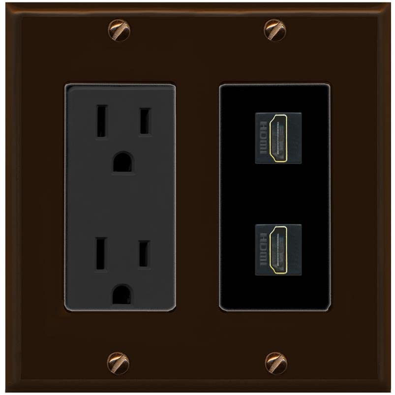 RiteAV HDMI Wall Plate 2 Port - Outlet [Brown/Black]