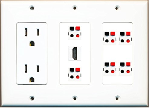 RiteAV - (3 Gang 15A Power Outlet HDMI 6 Speaker Jack Wall Plate White
