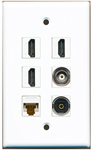 RiteAV - 3 HDMI 1 Port Toslink 1 Port BNC 1 Port Cat6 Ethernet White Wall Plate