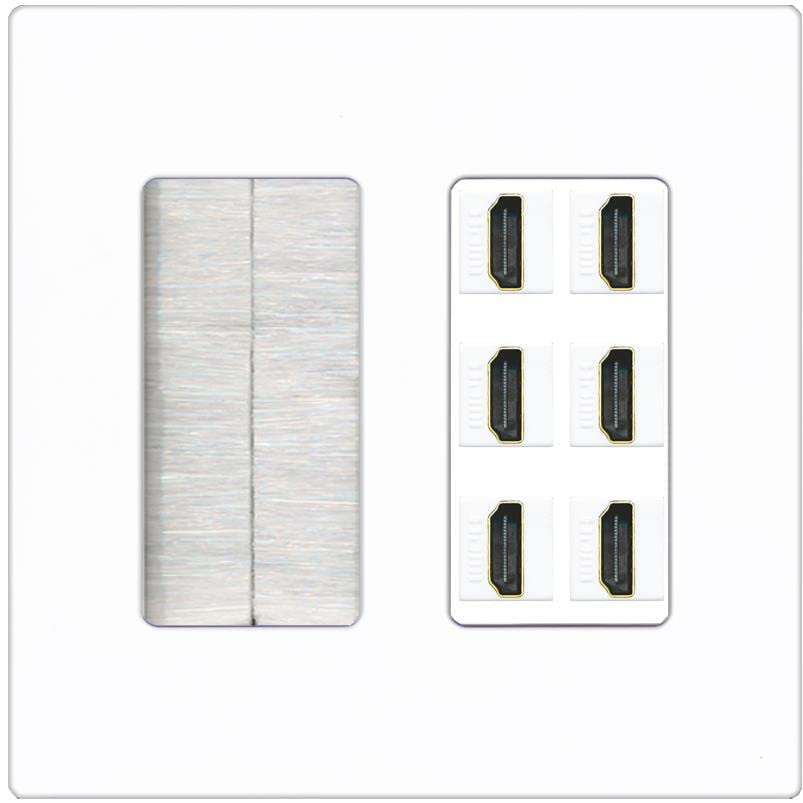 RiteAV HDMI Wall Plate 6 Port - Brush [Screwless White]