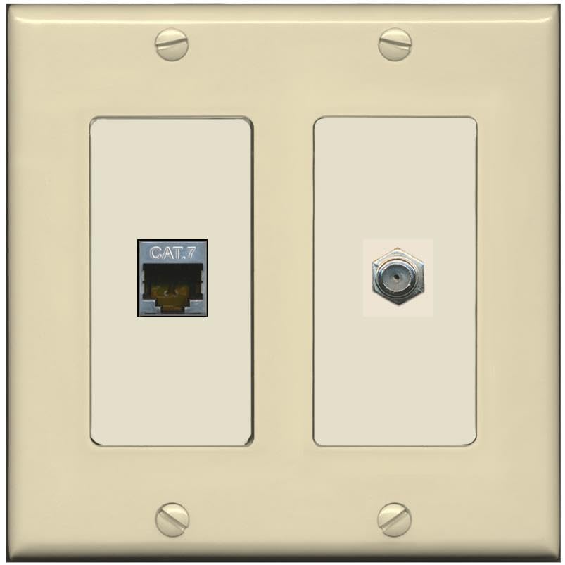 RiteAV Coax and Cat7 Wall Plate - 2 Gang [Ivory/Light-Almond]