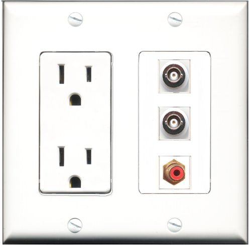 RiteAV - 15 Amp Power Outlet 1 Port RCA Red 2 Port BNC Decorative Wall Plate