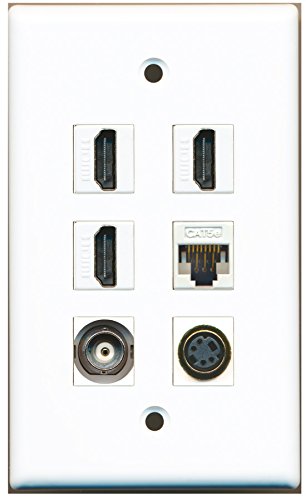 RiteAV - 3 HDMI 1 Port S-Video 1 Port BNC 1 Port Cat5e Ethernet White Wall Plate