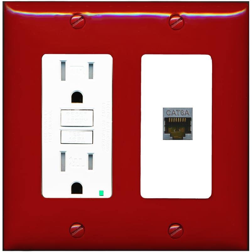 RiteAV 1 Port Cat6A Wall Plate - GFCI [Red/White]