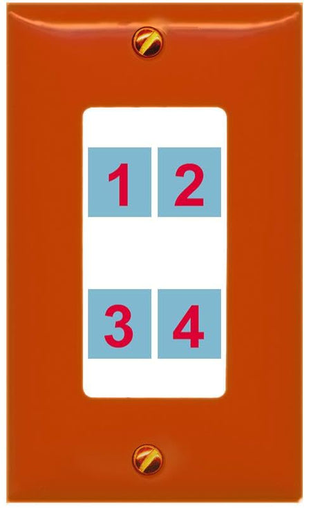 RiteAV Custom Wall Plate 4 port - 1 Gang Decorative [Orange/White]