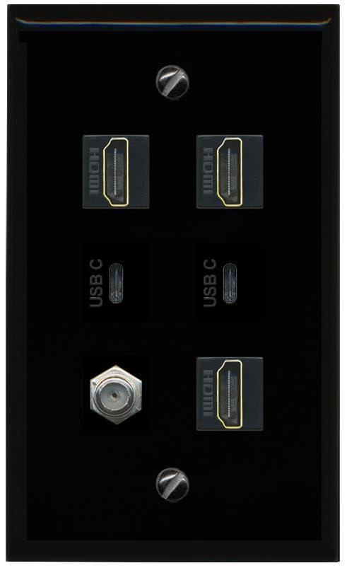 RiteAV Coax 3 HDMI 2 USBC Flat/Solid Wall Plate [Black]