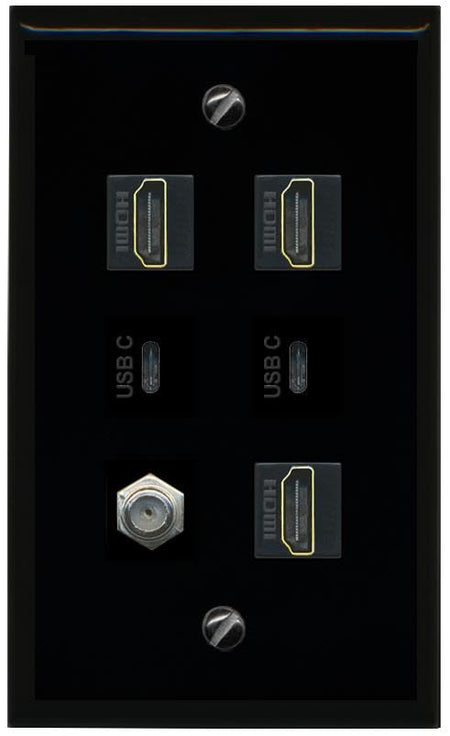RiteAV Coax 3 HDMI 2 USBC Flat/Solid Wall Plate [Black]