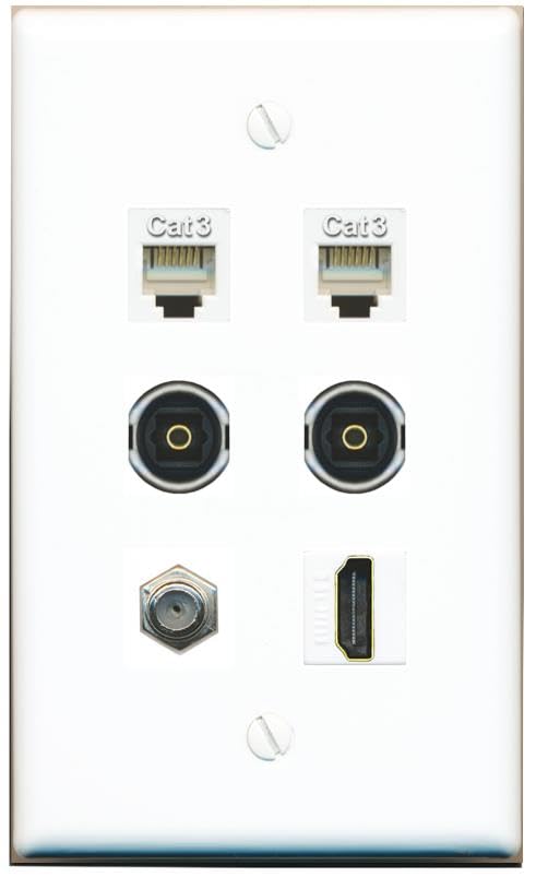 RiteAV Coax HDMI 2 Phone 2 TOSLINK Flat/Solid Wall Plate [White]