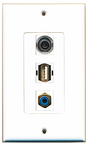 RiteAV 1 Port RCA Blue 1 Port USB A-A 1 Port 3.5mm Wall Plate OVERSIZED