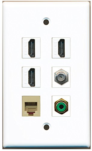 RiteAV - 3 HDMI 1 Port RCA Green 1 Port Coax Cable TV- F-Type 1 Port Phone RJ11 RJ12 Beige Wall Plate