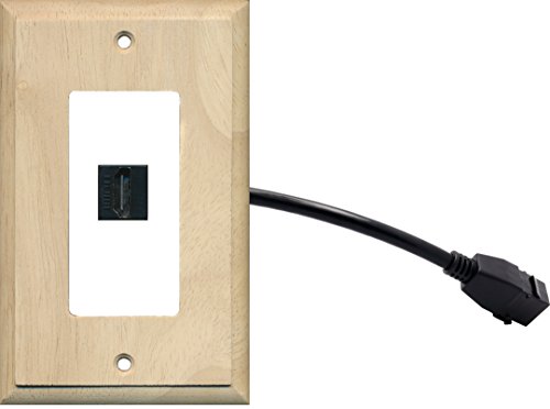 RiteAV (1 Gang Decorative HDMI Wall Plate w/Pigtail Extension Cable Wood on White