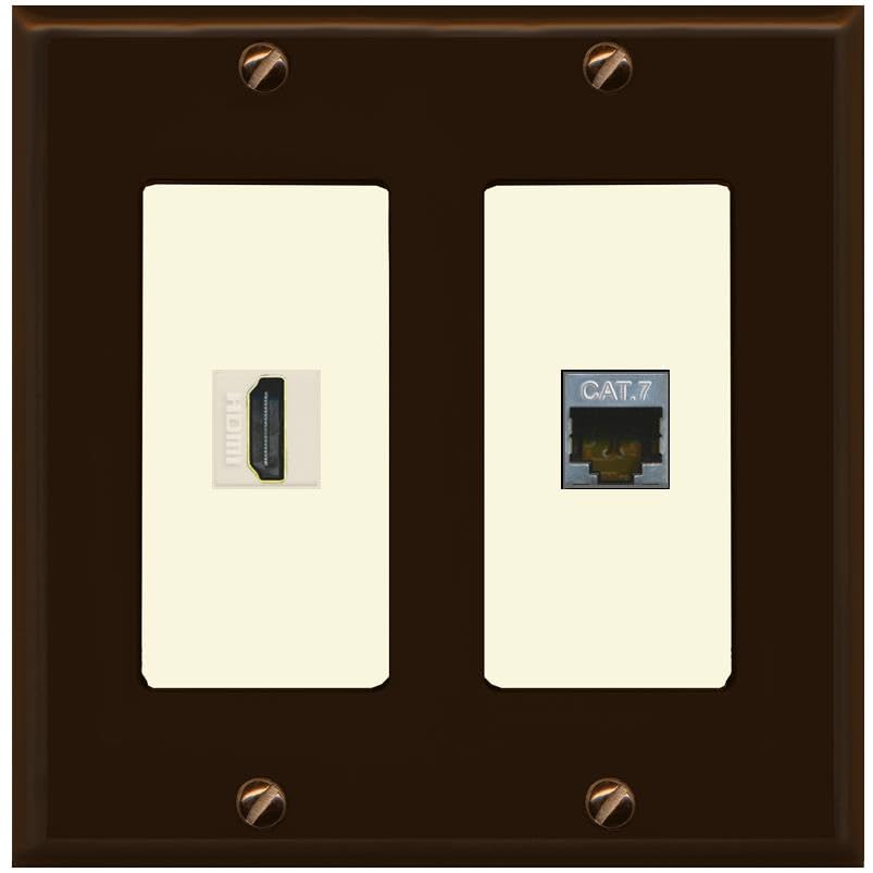 RiteAV HDMI and Cat7 Wall Plate - 2 Gang [Brown/Light-Almond]