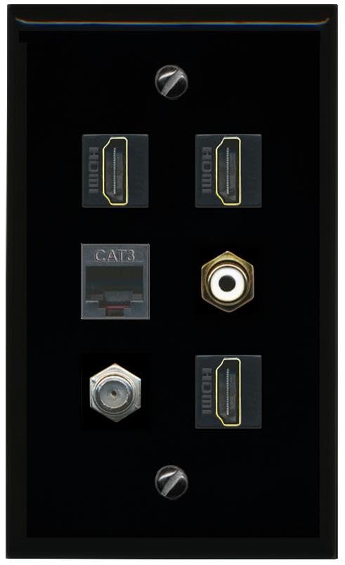 RiteAV COAX 3 HDMI PHONE RCA WHITE Flat/Solid Wall Plate [Black]