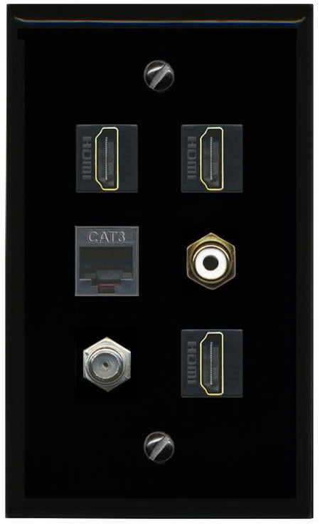 RiteAV COAX 3 HDMI PHONE RCA WHITE Flat/Solid Wall Plate [Black]