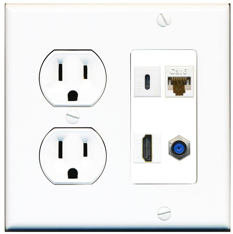 RiteAV USBC HDMI Cat6 Coax F81 Wall Plate - Round Outlet [White/White]