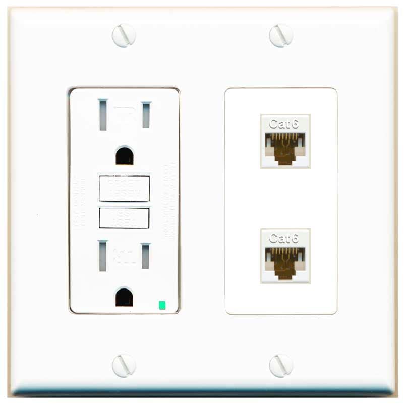 RiteAV 2 Port Cat6 Ethernet Wall Plate - GFCI [White/White]