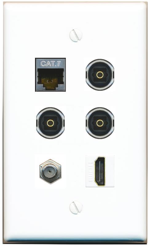 RiteAV CAT7 Coax HDMI 3 TOSLINK Flat/Solid Wall Plate [White]