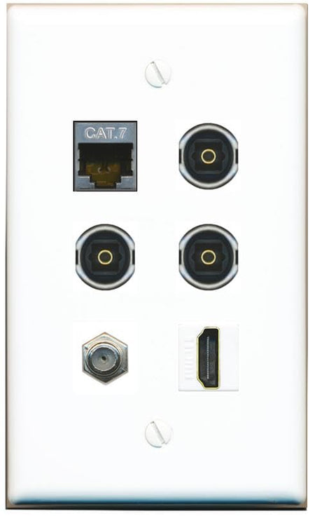 RiteAV CAT7 Coax HDMI 3 TOSLINK Flat/Solid Wall Plate [White]