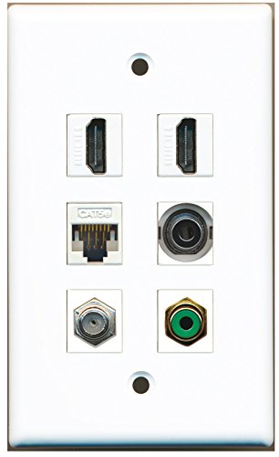 RiteAV - 2 HDMI 1 Port RCA Green 1 Port Coax Cable TV- F-Type 1 Port 3.5mm 1 Port Cat5e Ethernet White Wall Plate