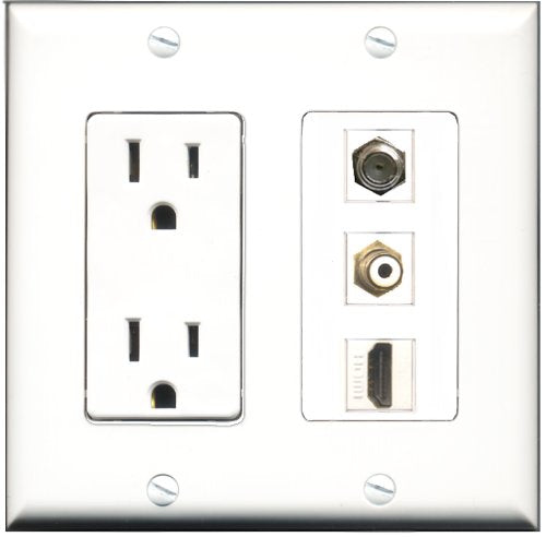 RiteAV - 15 Amp Power Outlet 1 Port HDMI 1 Port RCA White 1 Port Coax Decorative Wall Plate