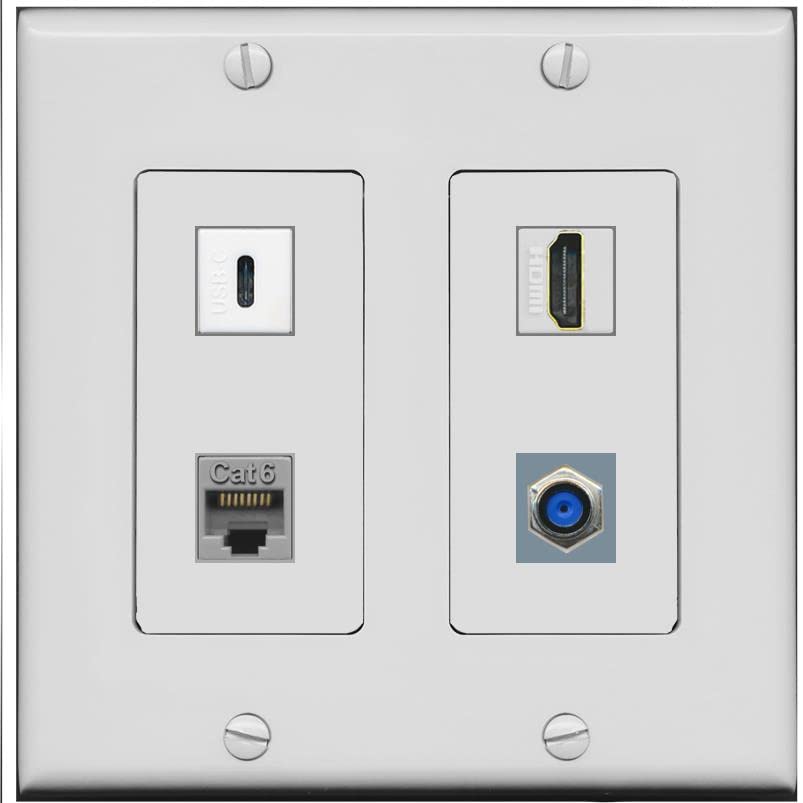 RiteAV USBC HDMI Cat6 Coax F81 Wall Plate - 2 Gang [Gray/Gray]