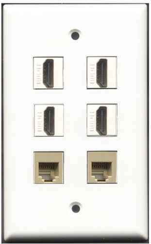 RiteAV - 4 Port HDMI 2 Port Phone RJ11 RJ12 Beige Wall Plate