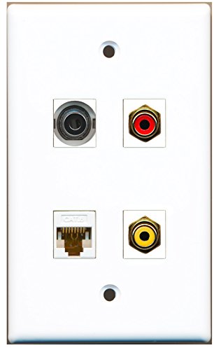 RiteAV - 1 Port RCA Red 1 Port RCA Yellow 1 Port 3.5mm 1 Port Cat6 Ethernet White Wall Plate