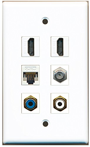 RiteAV - 2 HDMI 1 Port RCA White 1 Port RCA Blue 1 Port Coax Cable TV- F-Type 1 Port Cat5e Ethernet White Wall Plate