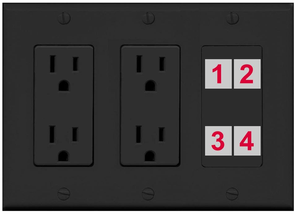 RiteAV Custom 4 Port Custom Wall Plate - 3G Dual Outlet [Black/Black]