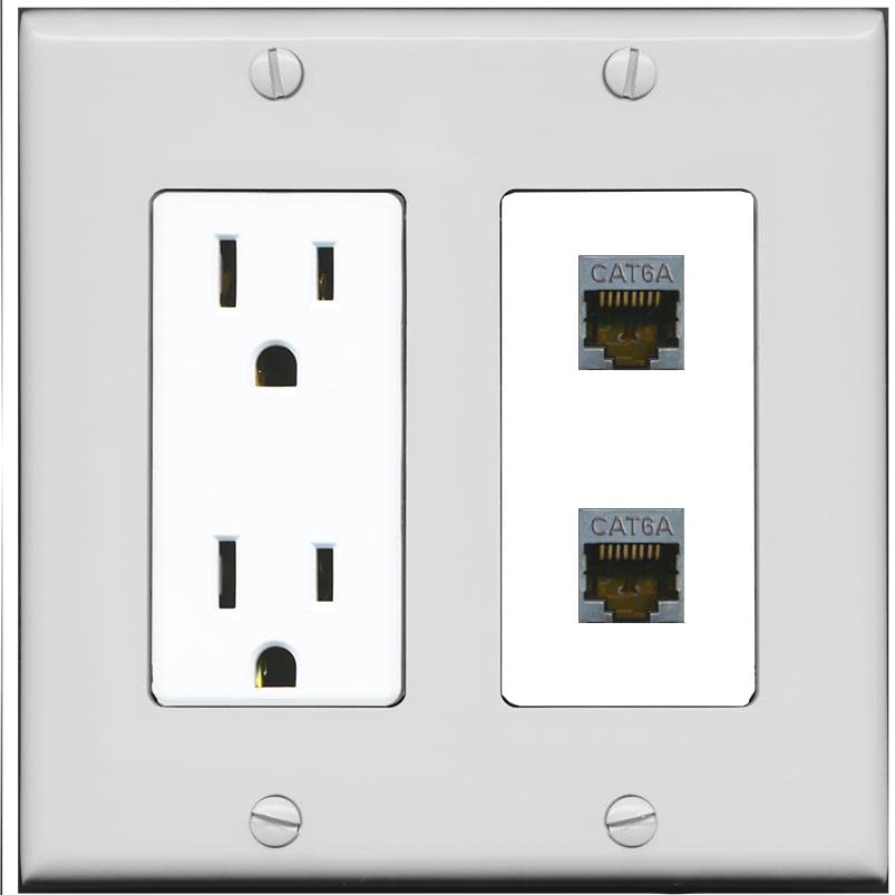 RiteAV 2 Port Cat6A Wall Plate - Outlet [Gray/White]