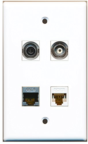 RiteAV - 1 Port Shielded Cat6 Ethernet 1 Port 3.5mm 1 Port BNC 1 Port Cat6 Ethernet White Wall Plate