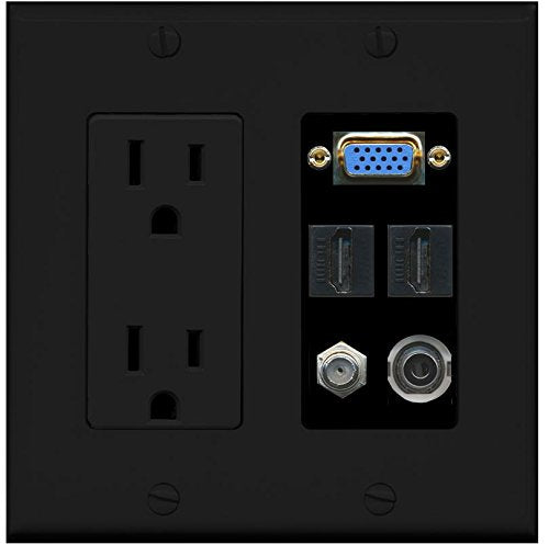 RiteAV (2 Gang 15A Power Outlet Svga 3.5mm 2 HDMI Coax Wall Plate Black