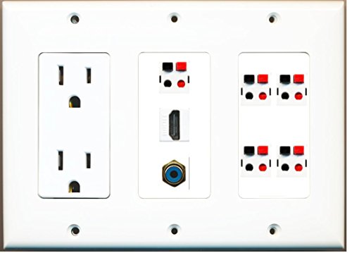 RiteAV - (3 Gang 15A Power Outlet HDMI RCA Blue 5 Speaker Jack Wall Plate White