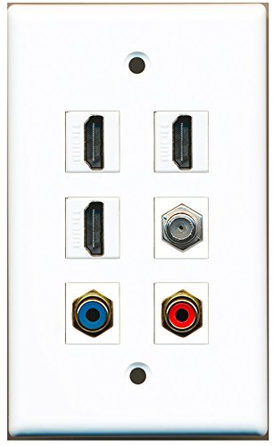 RiteAV - 3 HDMI 1 Port RCA Red 1 Port RCA Blue 1 Port Coax Cable TV- F-Type Wall Plate