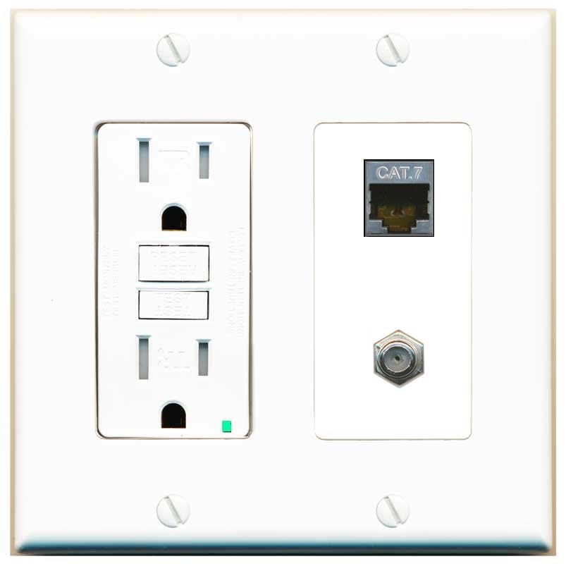 RiteAV Coax and Cat7 Wall Plate - GFCI [White/White]