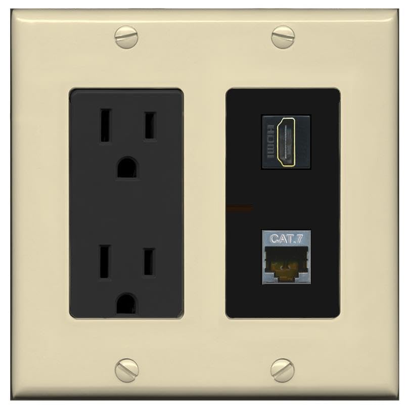 RiteAV HDMI and Cat7 Wall Plate - Outlet [Ivory/Black]