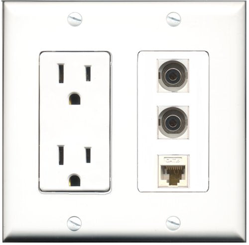 RiteAV - 15 Amp Power Outlet 2 Port 3.5mm 1 Port Cat6 Ethernet Ethernet White Decorative Wall Plate