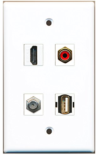 RiteAV - 1 Port HDMI 1 Port RCA Red 1 Port Coax Cable TV- F-Type 1 Port USB A-A Wall Plate
