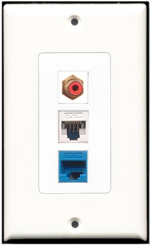 RiteAV 1 Port RCA Red 1 Cat5e Ethernet White 1 Cat5e Ethernet Blue Wall Plate OVERSIZED