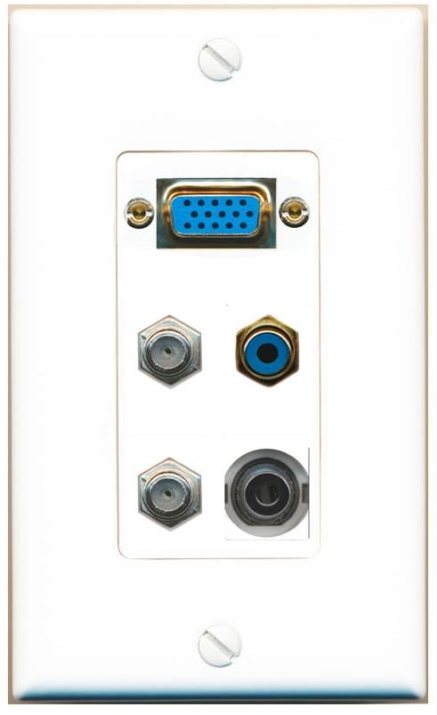 RiteAV SVGA + 3.5mm 2 COAX RCA-BLUE Wall Plate [White]