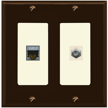 RiteAV Coax and Cat7 Wall Plate - 2 Gang [Brown/Light-Almond]