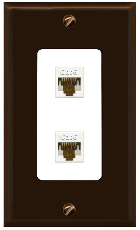 RiteAV 2 Port Cat6 Ethernet Wall Plate - 1 Gang [Brown/White]
