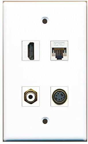 RiteAV - 1 Port HDMI 1 Port RCA White 1 Port S-Video 1 Port Cat5e Ethernet White Wall Plate