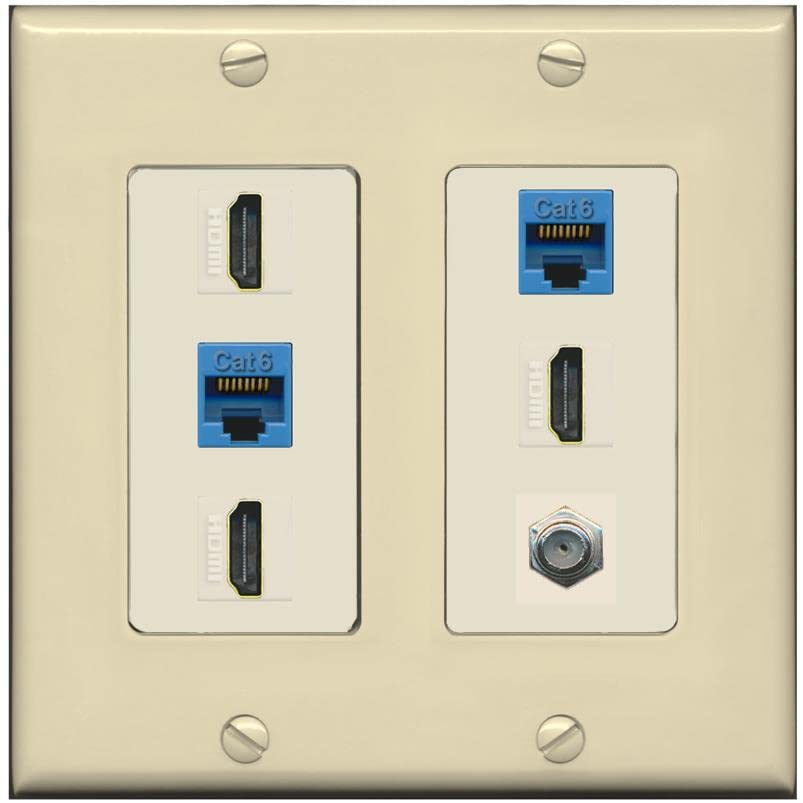 RiteAV 3 HDMI Wall Plate 2 Cat6 1 Coax - 2 Gang [Ivory/Light-Almond]