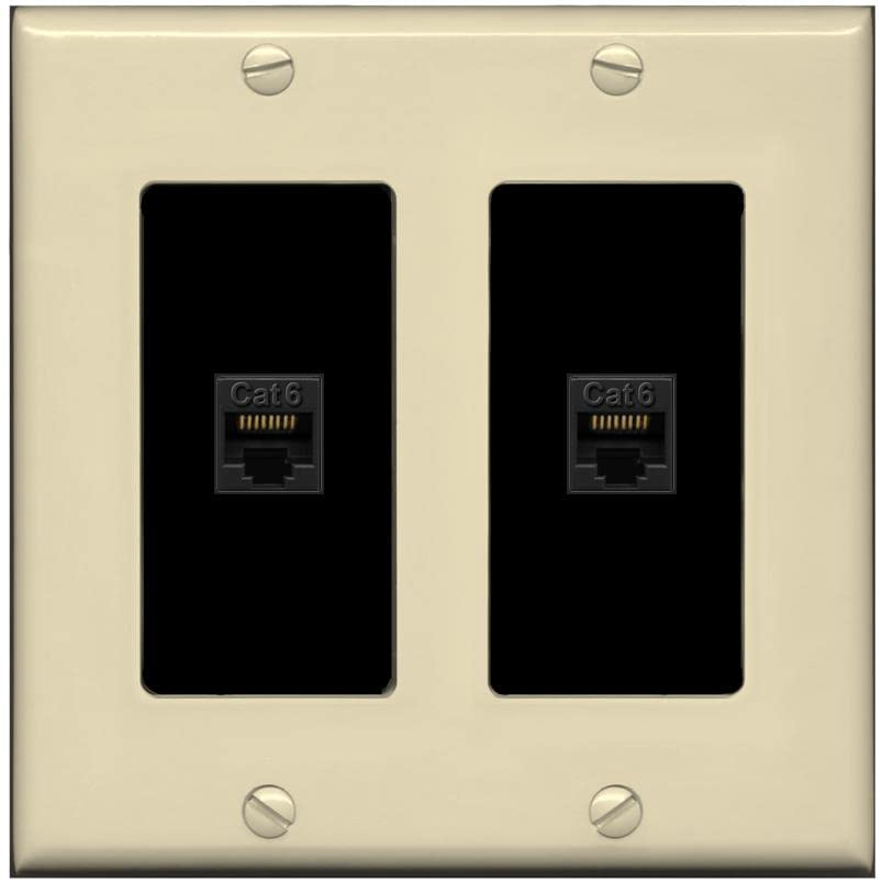 RiteAV 2 Port Cat6 Ethernet Wall Plate - 2 Gang [Ivory/Black]