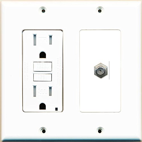 RiteAV GFCI 15 Amp Power Outlet and Coax Cable TV Wall Plate White